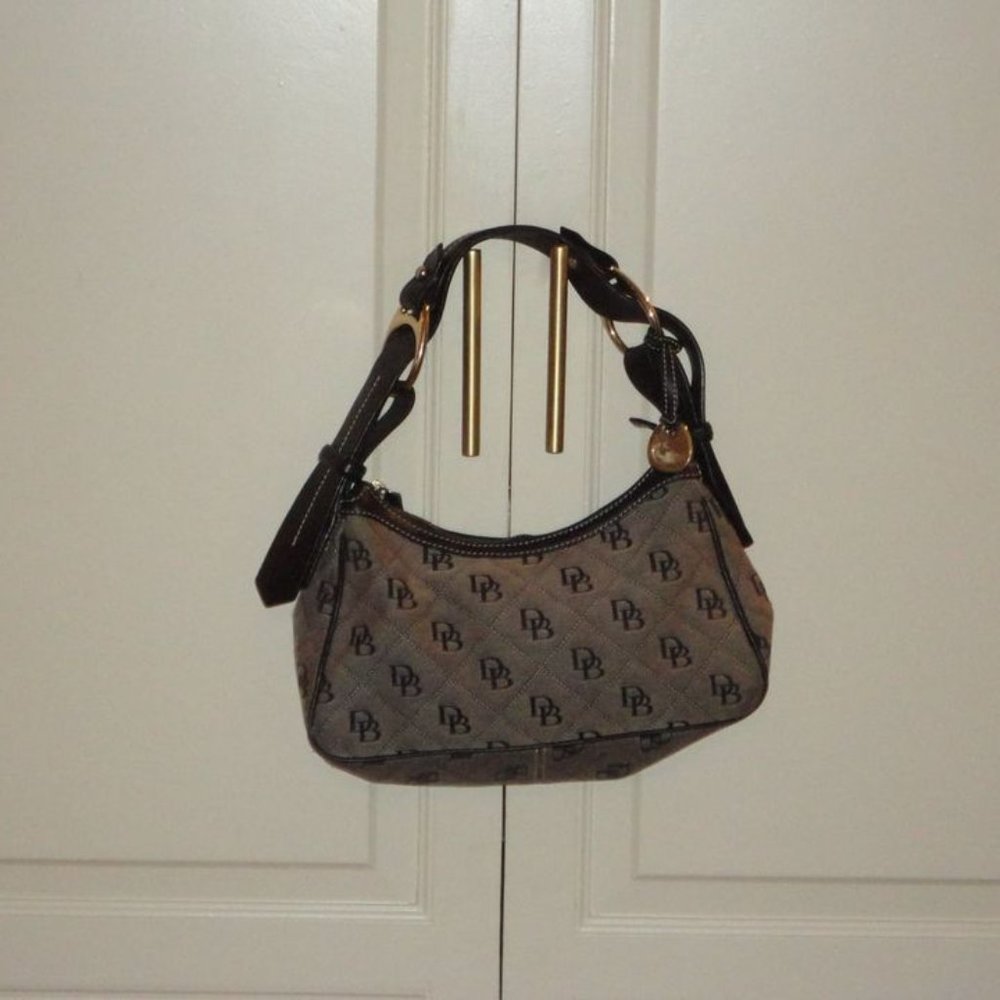 Dooney & Bourke Small Black Canvas & Leather Shoulder Logo Purse